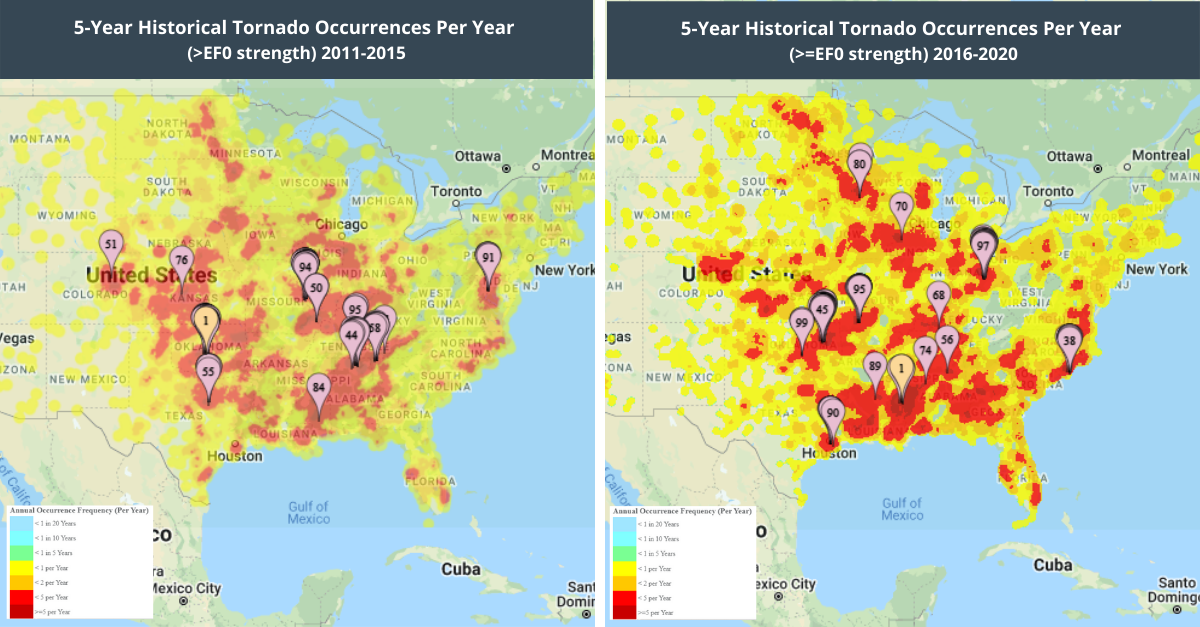 5-Year Historical Tornado Occurrences Per Year
