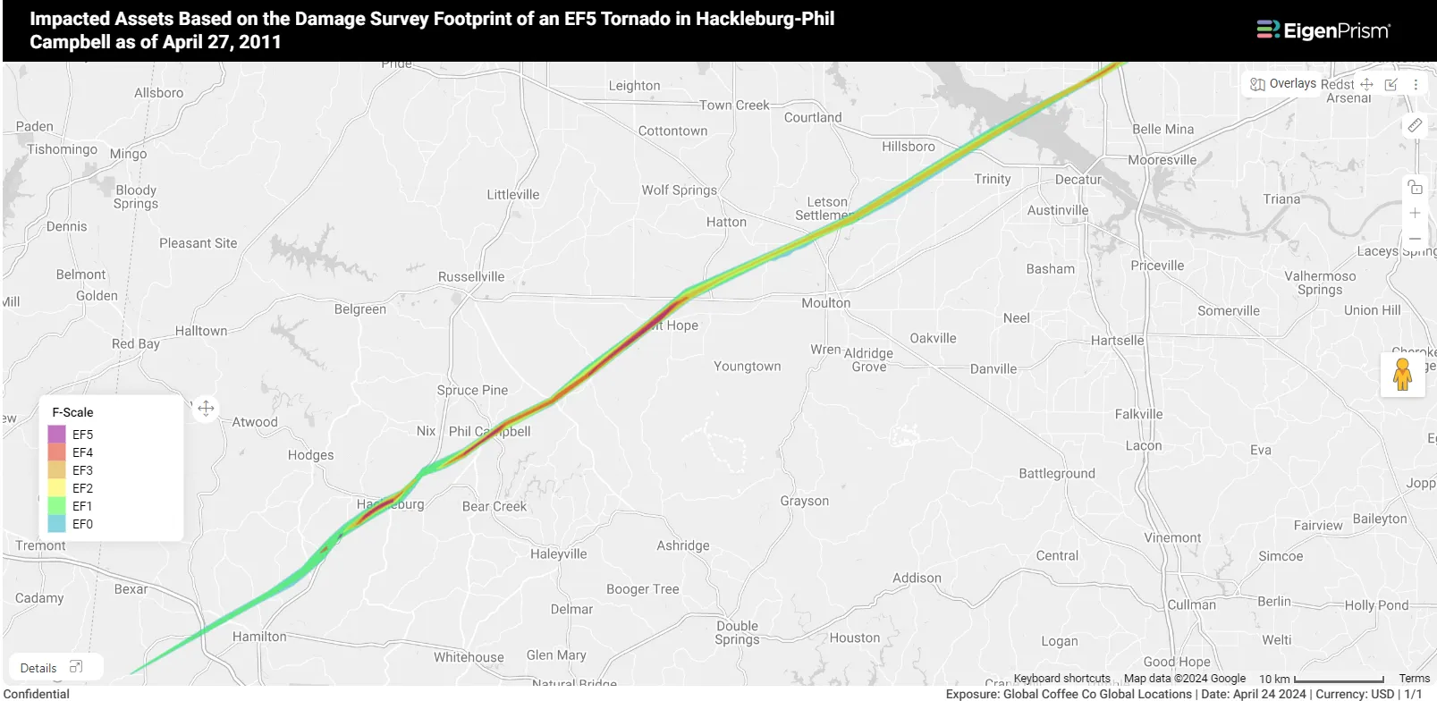 Damage Survey footprint of EF5 Tornado in Hackelburg